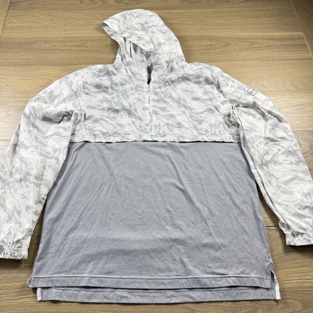 Under Armour Jacket Men 2XL Sportstyle Wind Anorak Camo 1/4 Zip Hoodie Gray